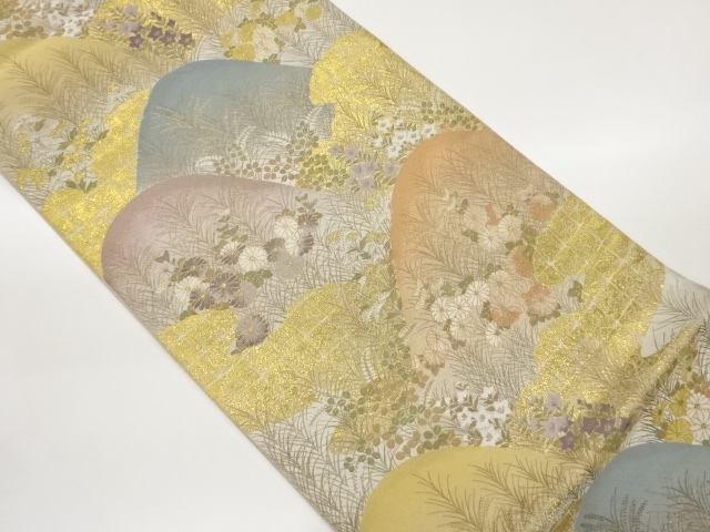 JAPANESE KIMONO / TOSABURO HIRATA: FUKURO OBI / AUTUMN GRASSES PATTERN